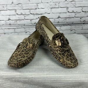 Anne Klien | Vintage loafers animal leopard print with a buckle at the front,7.5